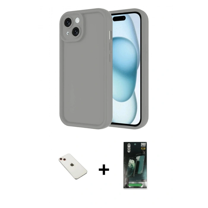 MARSİLYAN™- iPhone 14 Kılıf Yankı Yansıma Özel Seri - Şeffaf 360 Full Body Arka Koruyucu + Diamond Kamera Lens - KI