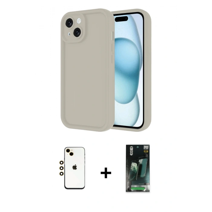 MARSİLYAN™- iPhone 14 Kılıf Yankı Yansıma Özel Seri - Şeffaf 360 Full Body Arka Koruyucu + Shine Kamera Lens - GD