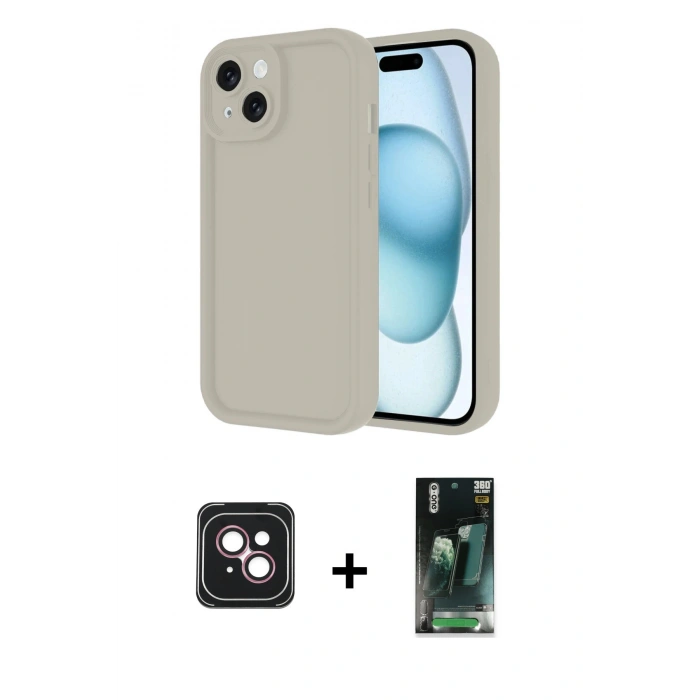 MARSİLYAN™- iPhone 14 Kılıf Yankı Yansıma Özel Seri - Şeffaf 360 Full Body Arka Koruyucu + PVD Metal Kamera Lens - PE