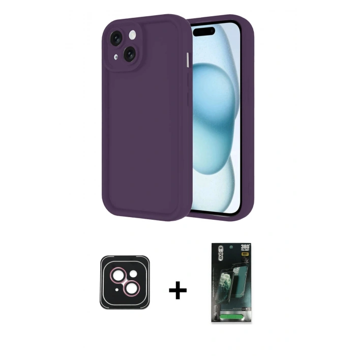 MARSİLYAN™- iPhone 14 Kılıf Yankı Yansıma Özel Seri - Şeffaf 360 Full Body Arka Koruyucu + PVD Metal Kamera Lens - PE