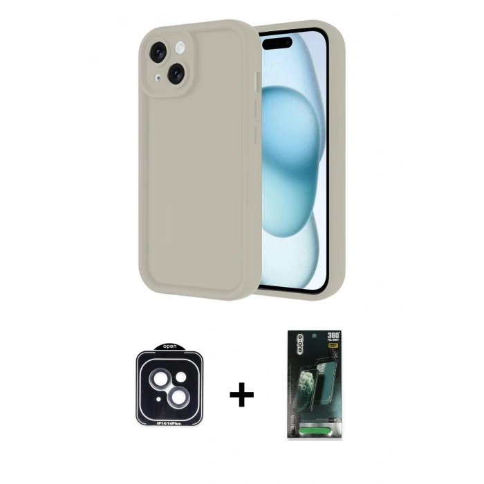 MARSİLYAN™- iPhone 14 Kılıf Yankı Yansıma Özel Seri - Şeffaf 360 Full Body Arka Koruyucu + PVD Metal Kamera Lens - SH
