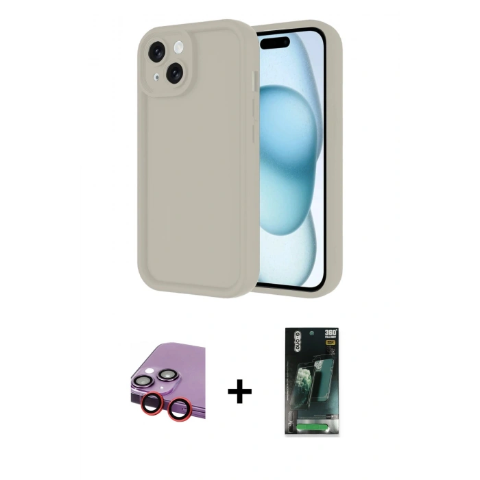 MARSİLYAN™- iPhone 14 Kılıf Yankı Yansıma Özel Seri - Şeffaf 360 Full Body Arka Koruyucu + Raze Metal Kamera Lens - KI