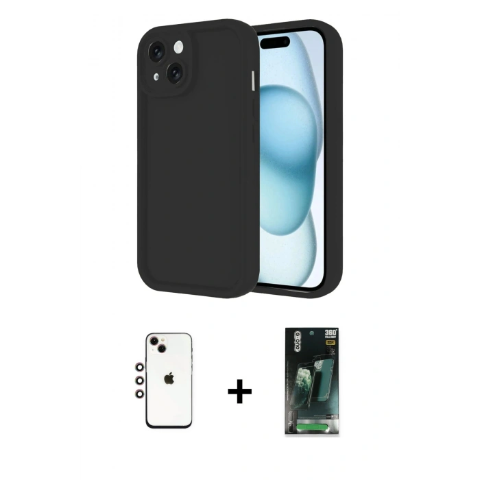 MARSİLYAN™- iPhone 14 Kılıf Yankı Yansıma Özel Seri - Şeffaf 360 Full Body Arka Koruyucu + Shine Kamera Lens - GI