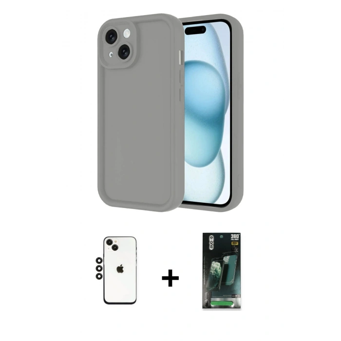 MARSİLYAN™- iPhone 14 Kılıf Yankı Yansıma Özel Seri - Şeffaf 360 Full Body Arka Koruyucu + Shine Kamera Lens - SH