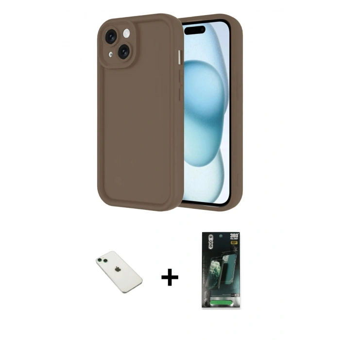 MARSİLYAN™- iPhone 14 Kılıf Yankı Yansıma Özel Seri - Şeffaf 360 Full Body Arka Koruyucu + Yeşil Diamond Kamera Lens