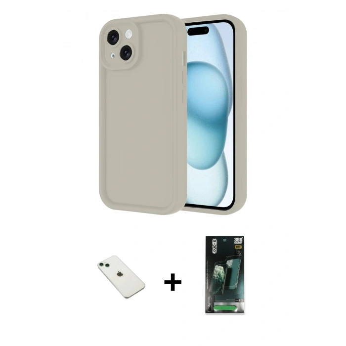 MARSİLYAN™- iPhone 14 Kılıf Yankı Yansıma Özel Seri - Şeffaf 360 Full Body Arka Koruyucu + Yeşil Diamond Kamera Lens