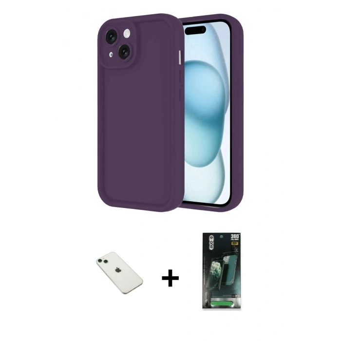 MARSİLYAN™- iPhone 14 Kılıf Yankı Yansıma Özel Seri - Şeffaf 360 Full Body Arka Koruyucu + Yeşil Diamond Kamera Lens