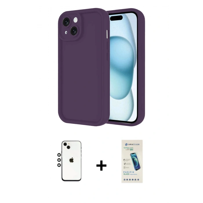 MARSİLYAN™- iPhone 14 Kılıf Yankı Yansıma Özel Seri - Şeffaf Pasifik Cam Ekran Koruyucu + Shine Kamera Lens - GS
