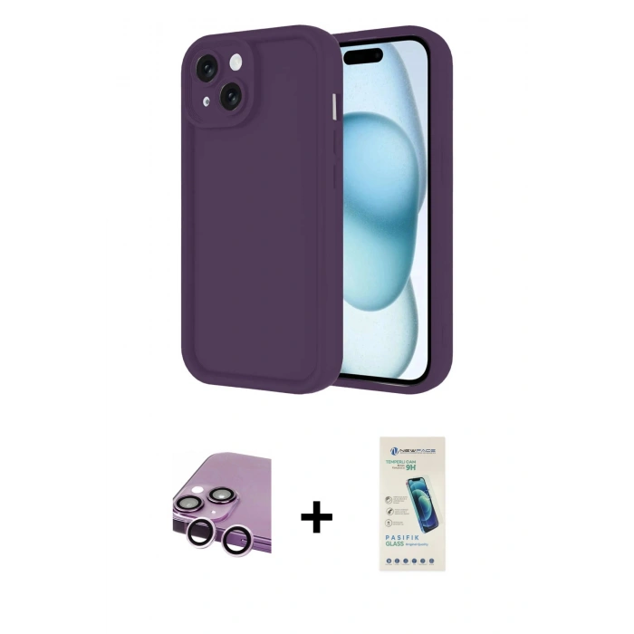 MARSİLYAN™- iPhone 14 Kılıf Yankı Yansıma Özel Seri - Şeffaf Pasifik Cam Ekran Koruyucu + Raze Metal Kamera Lens - MR