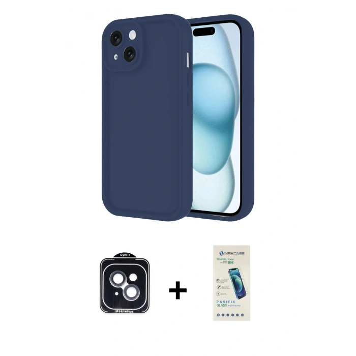 MARSİLYAN™- iPhone 14 Kılıf Yankı Yansıma Özel Seri - Şeffaf Pasifik Cam Ekran Koruyucu + PVD Metal Kamera Lens - SH