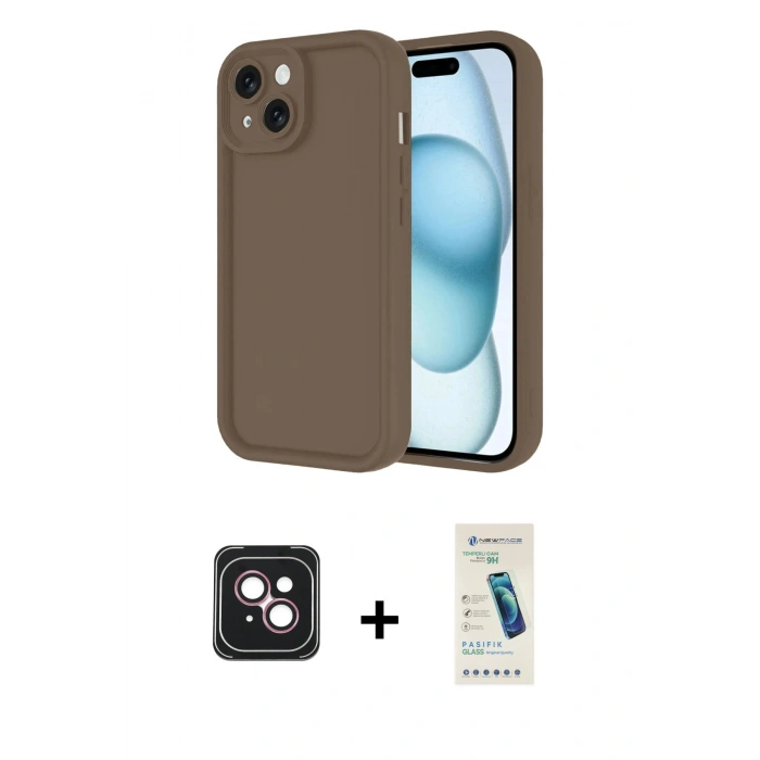 MARSİLYAN™- iPhone 14 Kılıf Yankı Yansıma Özel Seri - Şeffaf Pasifik Cam Ekran Koruyucu + PVD Metal Kamera Lens - PE