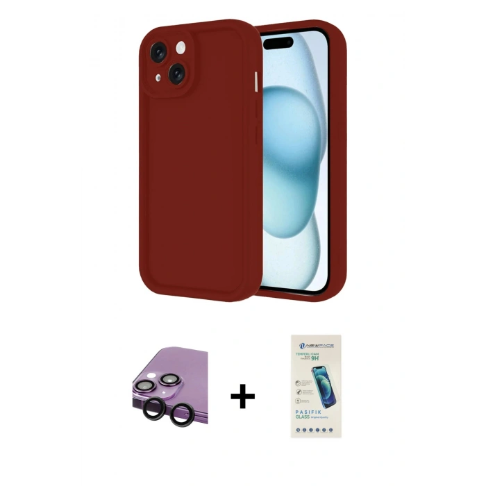 MARSİLYAN™- iPhone 14 Kılıf Yankı Yansıma Özel Seri - Şeffaf Pasifik Cam Ekran Koruyucu + Raze Metal Kamera Lens - SH
