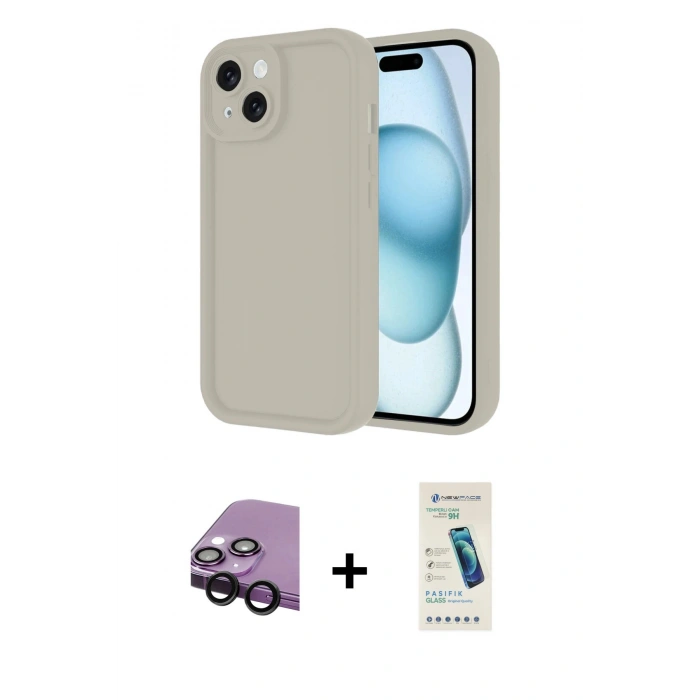 MARSİLYAN™- iPhone 14 Kılıf Yankı Yansıma Özel Seri - Şeffaf Pasifik Cam Ekran Koruyucu + Raze Metal Kamera Lens - SH