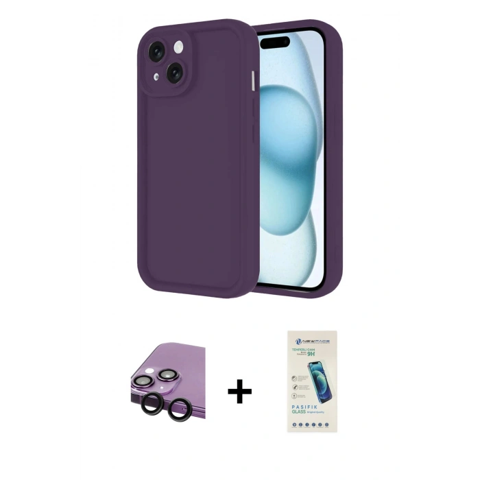 MARSİLYAN™- iPhone 14 Kılıf Yankı Yansıma Özel Seri - Şeffaf Pasifik Cam Ekran Koruyucu + Raze Metal Kamera Lens - SH