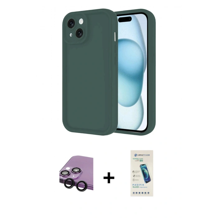 MARSİLYAN™- iPhone 14 Kılıf Yankı Yansıma Özel Seri - Şeffaf Pasifik Cam Ekran Koruyucu + Raze Metal Kamera Lens - SH