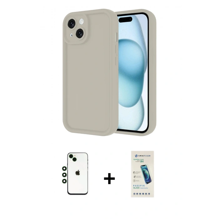MARSİLYAN™- iPhone 14 Kılıf Yankı Yansıma Özel Seri - Şeffaf Pasifik Cam Ekran Koruyucu + Shine Kamera Lens - YL