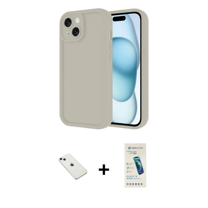 MARSİLYAN™- iPhone 14 Kılıf Yankı Yansıma Özel Seri - Şeffaf Pasifik Cam Ekran Koruyucu + Diamond Kamera Lens - YL