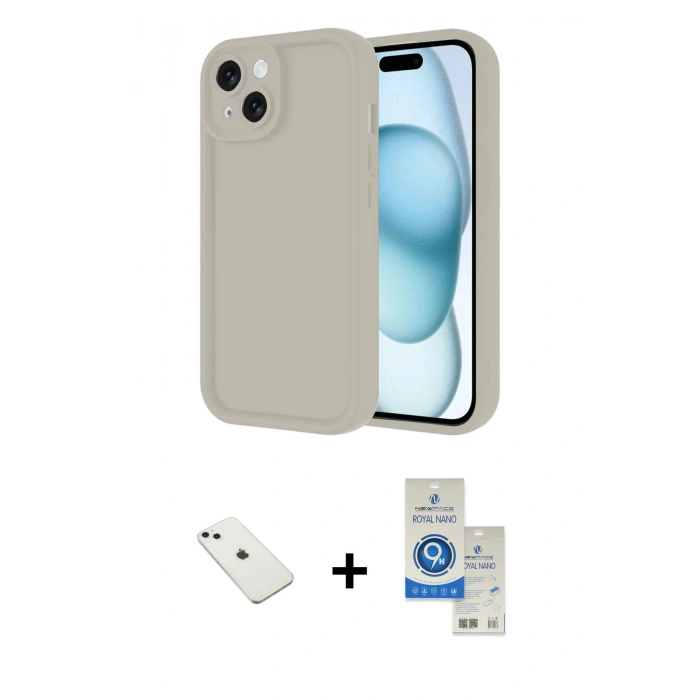 MARSİLYAN™- iPhone 14 Kılıf Yankı Yansıma Özel Seri - Şeffaf Royal Nano Ekran Koruyucu + Diamond Kamera Lens - SABE