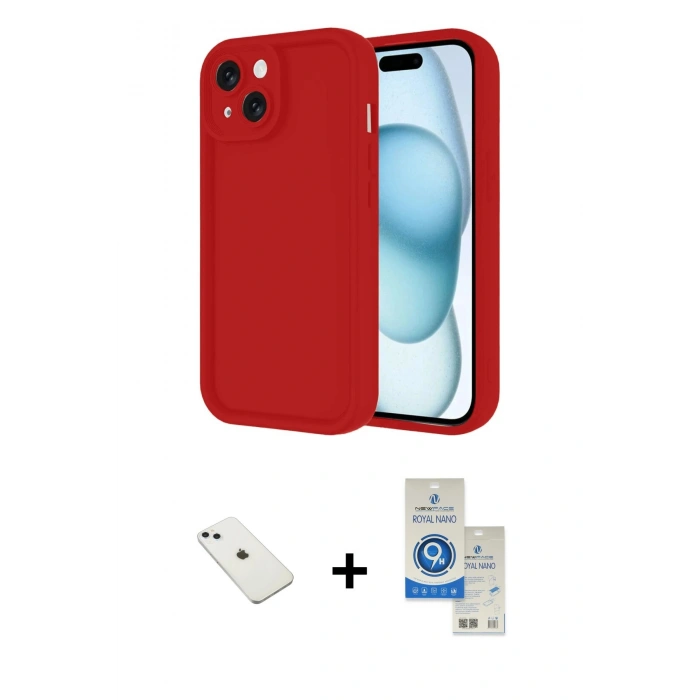 MARSİLYAN™- iPhone 14 Kılıf Yankı Yansıma Özel Seri - Şeffaf Royal Nano Ekran Koruyucu + Diamond Kamera Lens - SABE