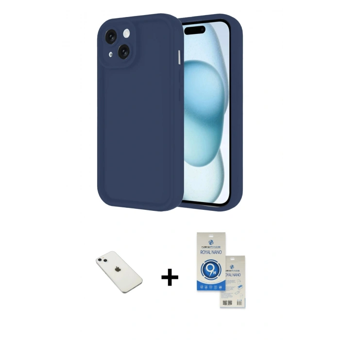 MARSİLYAN™- iPhone 14 Kılıf Yankı Yansıma Özel Seri - Şeffaf Royal Nano Ekran Koruyucu + Diamond Kamera Lens - SABE