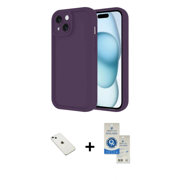 MARSİLYAN™- iPhone 14 Kılıf Yankı Yansıma Özel Seri - Şeffaf Royal Nano Ekran Koruyucu + Diamond Kamera Lens - SABE