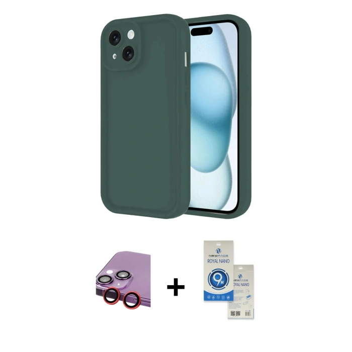MARSİLYAN™- iPhone 14 Kılıf Yankı Yansıma Özel Seri - Şeffaf Royal Nano Ekran Koruyucu + Raze Metal Kamera Lens - KI