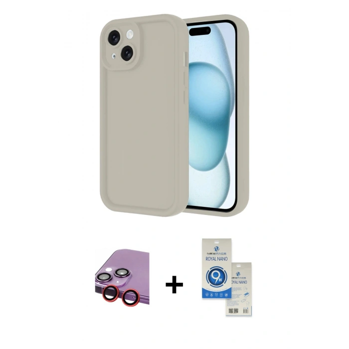 MARSİLYAN™- iPhone 14 Kılıf Yankı Yansıma Özel Seri - Şeffaf Royal Nano Ekran Koruyucu + Raze Metal Kamera Lens - KI
