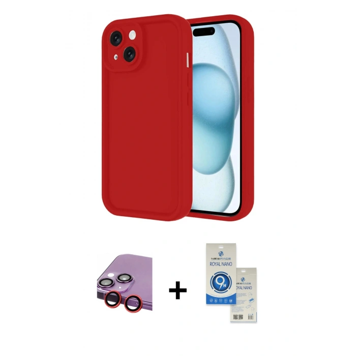 MARSİLYAN™- iPhone 14 Kılıf Yankı Yansıma Özel Seri - Şeffaf Royal Nano Ekran Koruyucu + Raze Metal Kamera Lens - KI