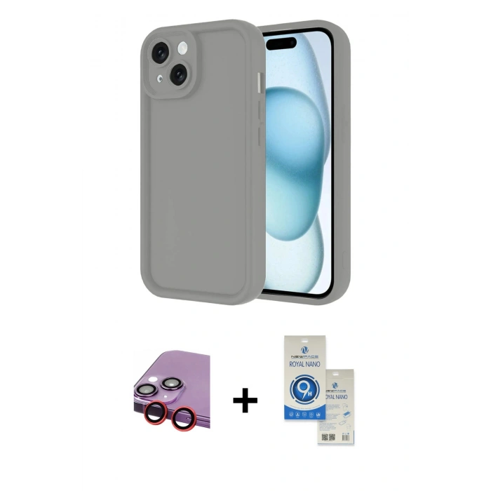 MARSİLYAN™- iPhone 14 Kılıf Yankı Yansıma Özel Seri - Şeffaf Royal Nano Ekran Koruyucu + Raze Metal Kamera Lens - KI