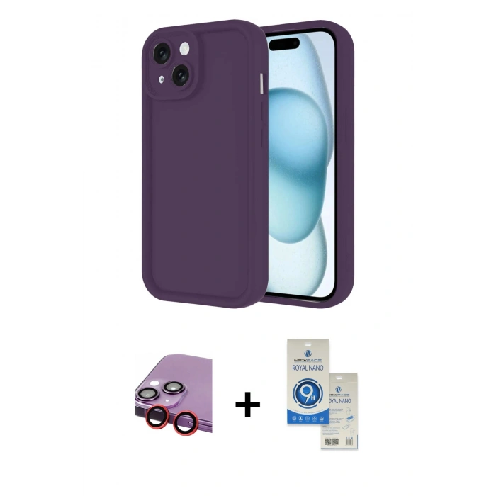 MARSİLYAN™- iPhone 14 Kılıf Yankı Yansıma Özel Seri - Şeffaf Royal Nano Ekran Koruyucu + Raze Metal Kamera Lens - KI