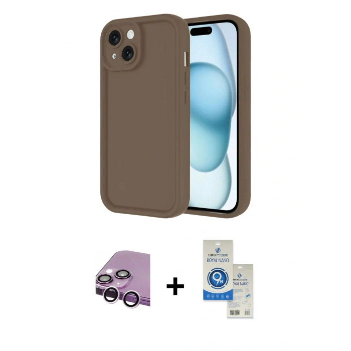 MARSİLYAN™- iPhone 14 Kılıf Yankı Yansıma Özel Seri - Şeffaf Royal Nano Ekran Koruyucu + Raze Metal Kamera Lens - MR