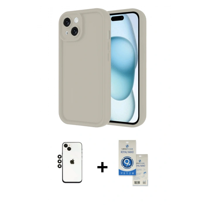 MARSİLYAN™- iPhone 14 Kılıf Yankı Yansıma Özel Seri - Şeffaf Royal Nano Ekran Koruyucu + Shine Kamera Lens - SH