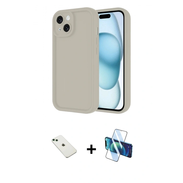 MARSİLYAN™- iPhone 14 Kılıf Yankı Yansıma Özel Seri - Siyah 3D Antistatik Cam Ekran Koruyucu + Diamond Kamera Lens - YL