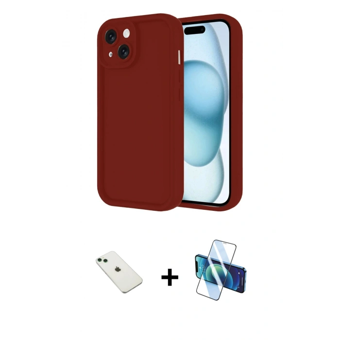 MARSİLYAN™- iPhone 14 Kılıf Yankı Yansıma Özel Seri - Siyah 3D Antistatik Cam Ekran Koruyucu + Diamond Kamera Lens - YL