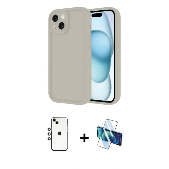MARSİLYAN™- iPhone 14 Kılıf Yankı Yansıma Özel Seri - Siyah 3D Antistatik Cam Ekran Koruyucu + Shine Kamera Lens - GI