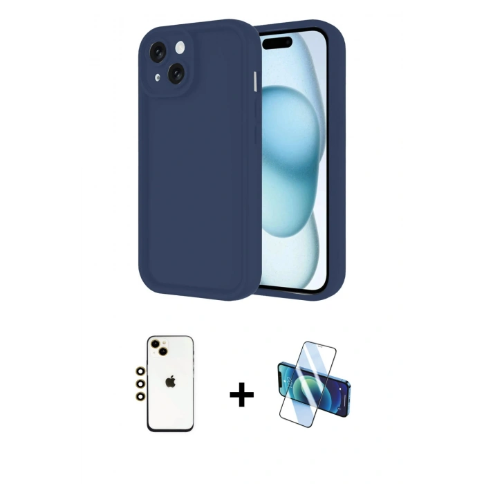 MARSİLYAN™- iPhone 14 Kılıf Yankı Yansıma Özel Seri - Siyah 3D Antistatik Cam Ekran Koruyucu + Shine Kamera Lens - GD