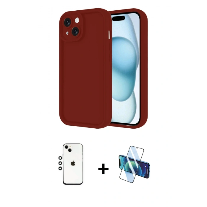 MARSİLYAN™- iPhone 14 Kılıf Yankı Yansıma Özel Seri - Siyah 3D Antistatik Cam Ekran Koruyucu + Shine Kamera Lens - GS