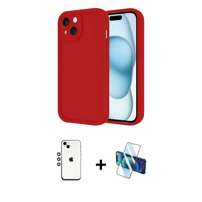 MARSİLYAN™- iPhone 14 Kılıf Yankı Yansıma Özel Seri - Siyah 3D Antistatik Cam Ekran Koruyucu + Shine Kamera Lens - GS