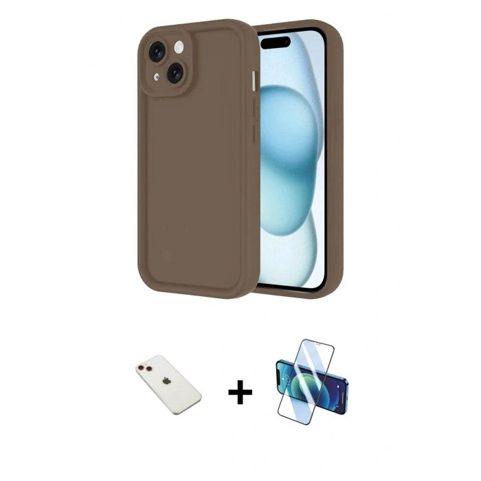 MARSİLYAN™- iPhone 14 Kılıf Yankı Yansıma Özel Seri - Siyah 3D Antistatik Cam Ekran Koruyucu + Diamond Kamera Lens - KI