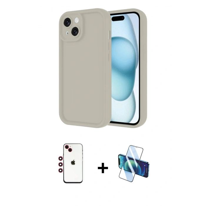 MARSİLYAN™- iPhone 14 Kılıf Yankı Yansıma Özel Seri - Siyah 3D Antistatik Cam Ekran Koruyucu + Shine Kamera Lens - KI