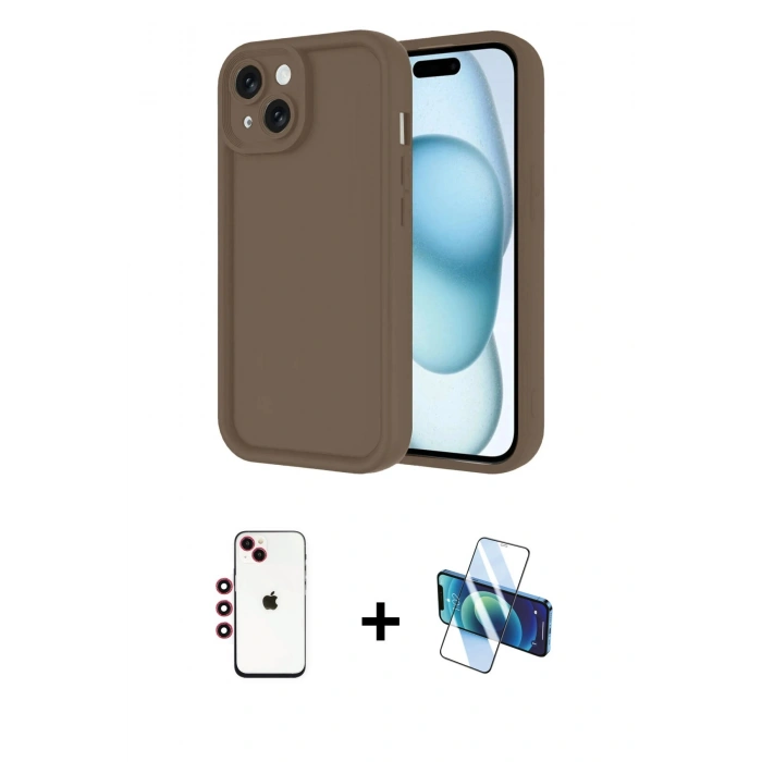 MARSİLYAN™- iPhone 14 Kılıf Yankı Yansıma Özel Seri - Siyah 3D Antistatik Cam Ekran Koruyucu + Shine Kamera Lens - KI
