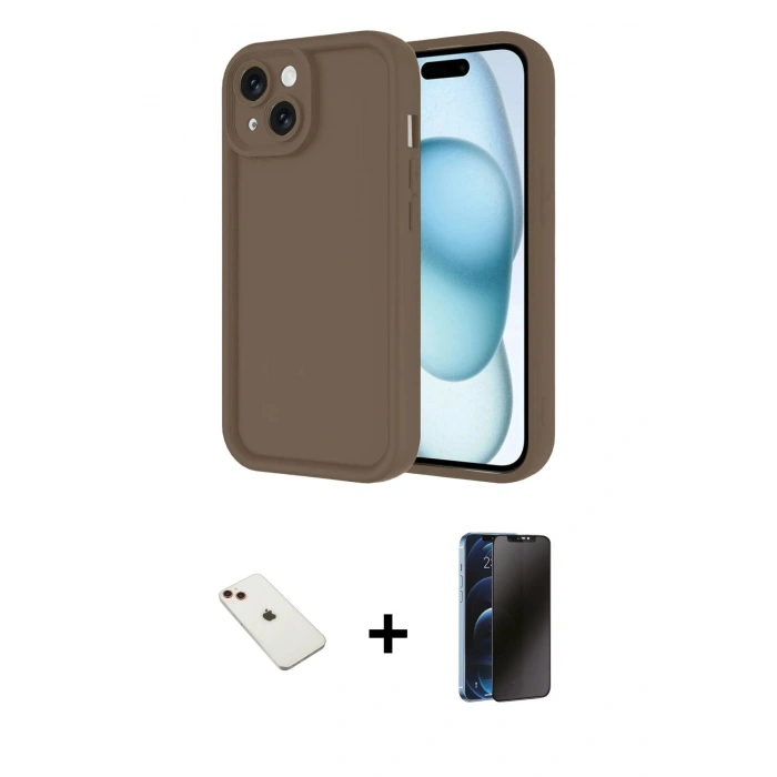 MARSİLYAN™- iPhone 14 Kılıf Yankı Yansıma Özel Seri - Siyah 3D Antistatik Hayalet Cam Ekran Koruyucu + Diamond Kamera Lens - KI