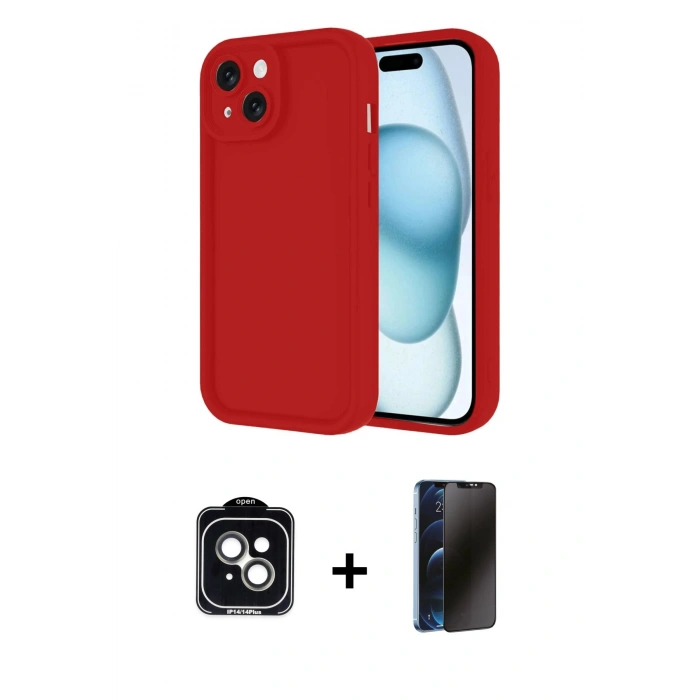 MARSİLYAN™- iPhone 14 Kılıf Yankı Yansıma Özel Seri - Siyah 3D Antistatik Hayalet Cam Ekran Koruyucu + PVD Metal Kamera Lens - YL
