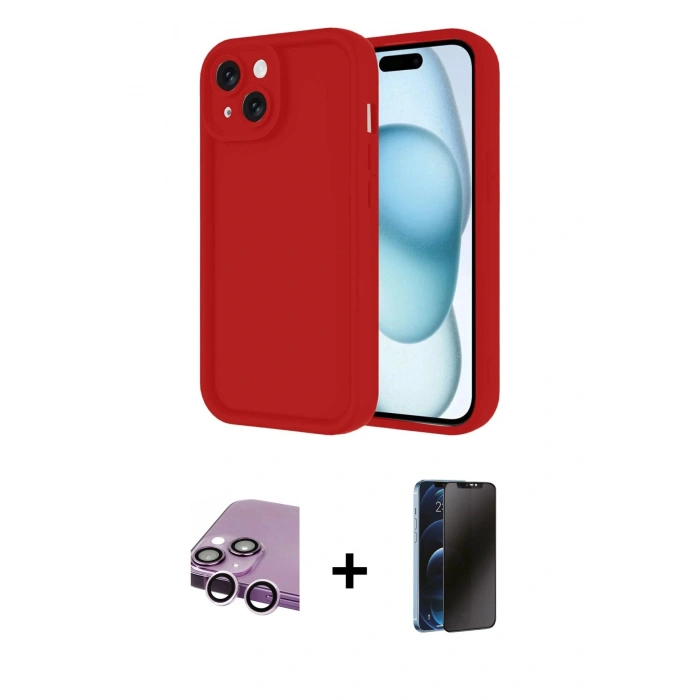 MARSİLYAN™- iPhone 14 Kılıf Yankı Yansıma Özel Seri - Siyah 3D Antistatik Hayalet Cam Ekran Koruyucu + Raze Metal Kamera Lens - MR
