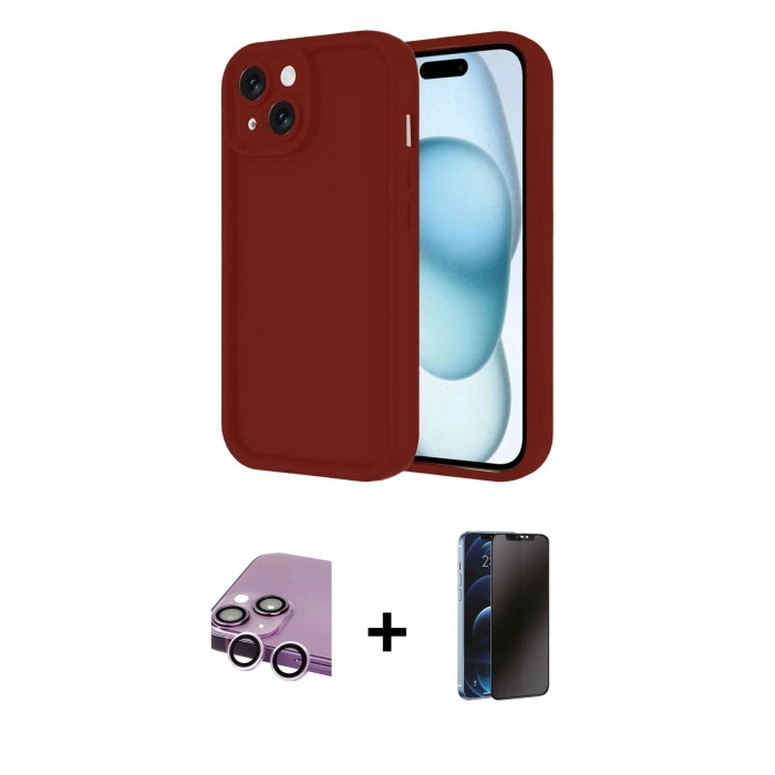 MARSİLYAN™- iPhone 14 Kılıf Yankı Yansıma Özel Seri - Siyah 3D Antistatik Hayalet Cam Ekran Koruyucu + Raze Metal Kamera Lens - MR