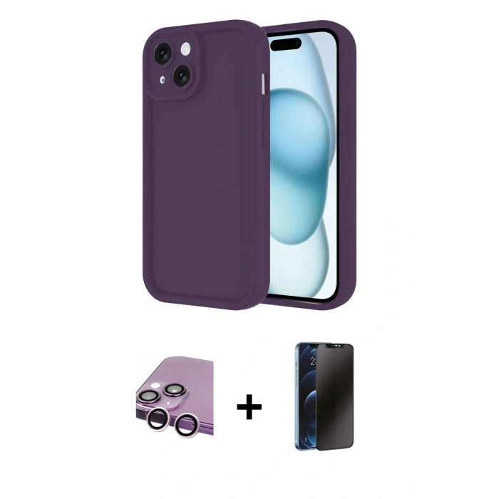 MARSİLYAN™- iPhone 14 Kılıf Yankı Yansıma Özel Seri - Siyah 3D Antistatik Hayalet Cam Ekran Koruyucu + Raze Metal Kamera Lens - MR