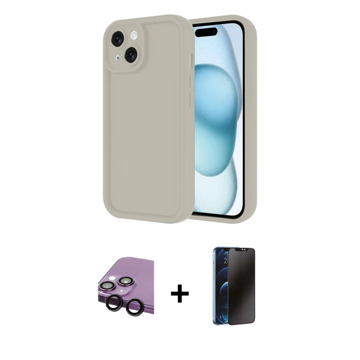 MARSİLYAN™- iPhone 14 Kılıf Yankı Yansıma Özel Seri - Siyah 3D Antistatik Hayalet Cam Ekran Koruyucu + Raze Metal Kamera Lens - SH