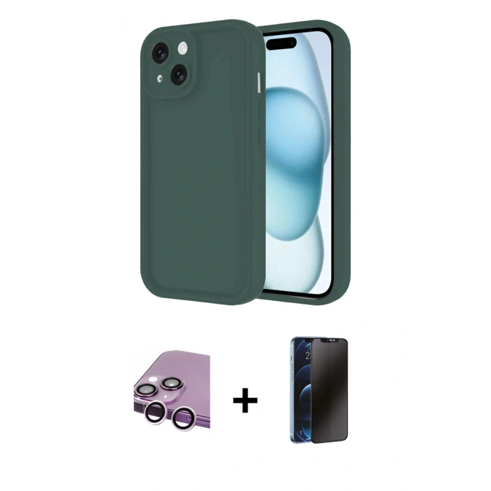 MARSİLYAN™- iPhone 14 Kılıf Yankı Yansıma Özel Seri - Siyah 3D Antistatik Hayalet Cam Ekran Koruyucu + Raze Metal Kamera Lens - MR