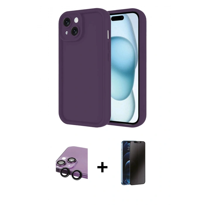 MARSİLYAN™- iPhone 14 Kılıf Yankı Yansıma Özel Seri - Siyah 3D Antistatik Hayalet Cam Ekran Koruyucu + Raze Metal Kamera Lens - SH