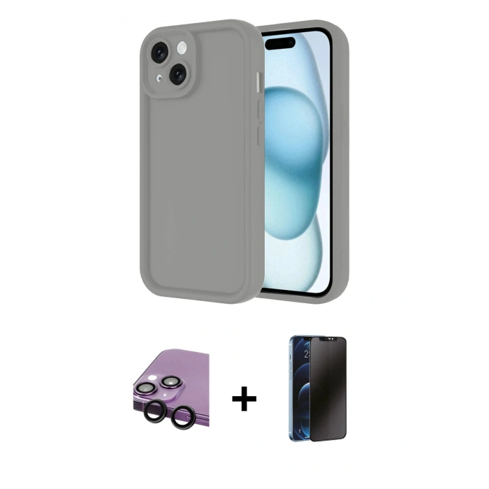 MARSİLYAN™- iPhone 14 Kılıf Yankı Yansıma Özel Seri - Siyah 3D Antistatik Hayalet Cam Ekran Koruyucu + Raze Metal Kamera Lens - SH